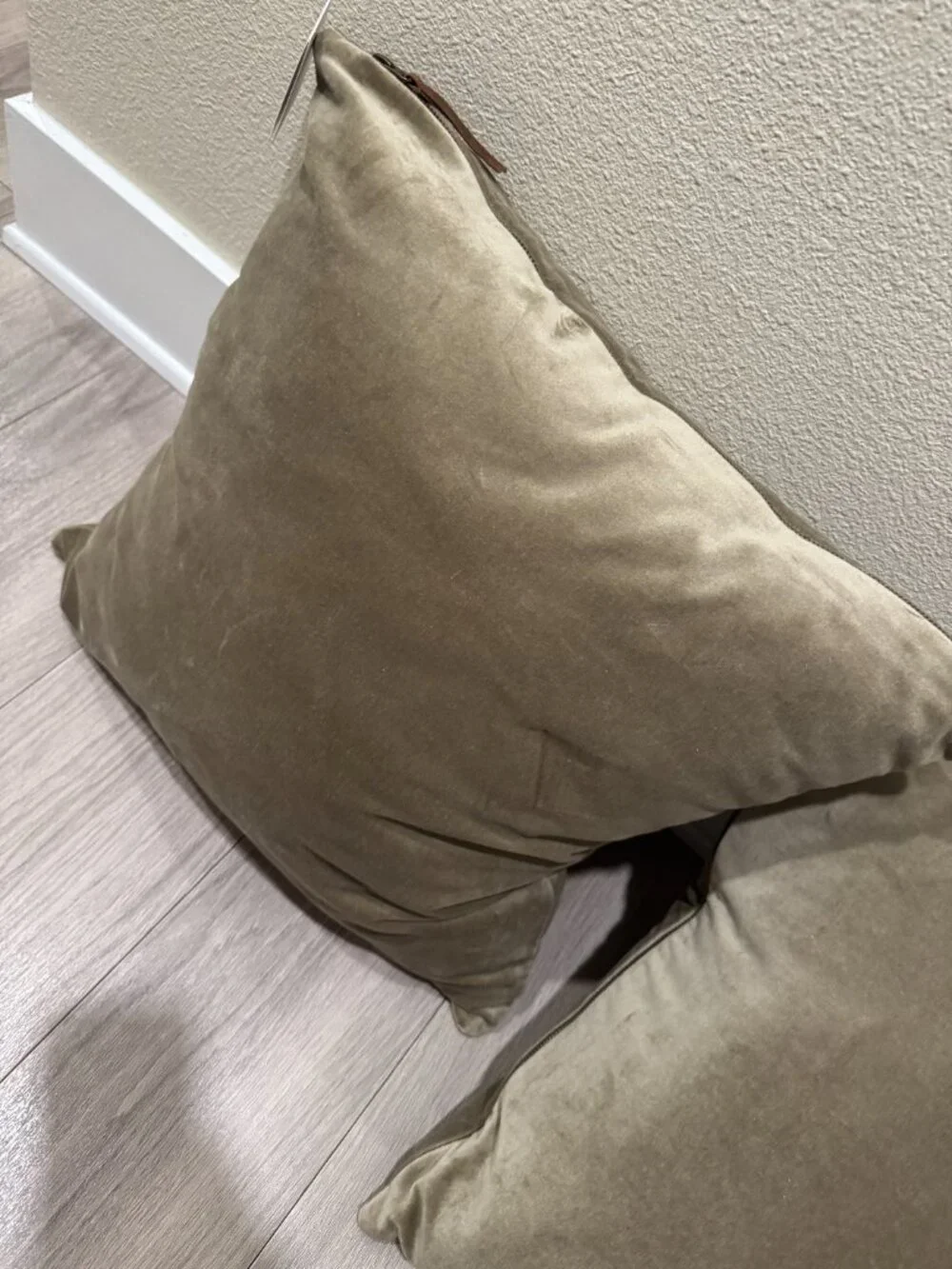 Pottery Barn Olive Green Velvet Throw Pillow Pair